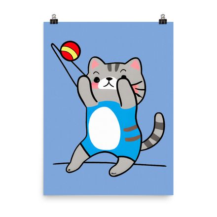 Adorable Sporting Cat Wall Art Poster - 18&quot;x24&quot;, 400dpi, Museum-Quality Enhanced Matte Paper - CP122