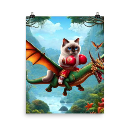 Muay Thai Cat &amp; Flying Dragon on Tour Poster – 16&quot;x20&quot;, 450dpi, Museum-Quality Matte Paper – CD103