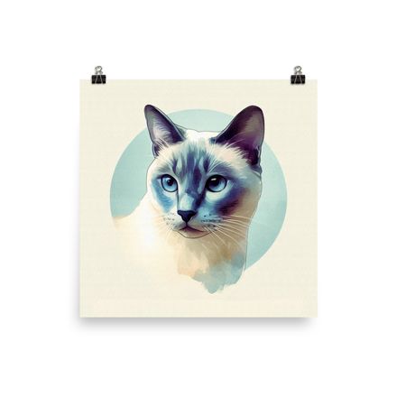 Siamese Cat Watercolor Poster - 16&quot;x16&quot;, 450dpi, Museum-Quality Enhanced Matte Paper - SC111