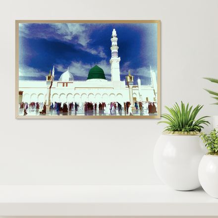 The Green Dome of Madinah Digital Art Poster - 36&quot;x24&quot;, Canvas-Like Finish - GD103