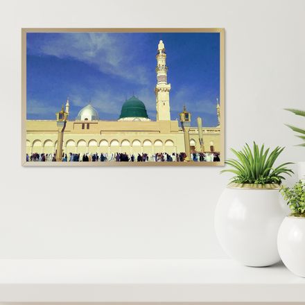 The Green Dome of Madinah Digital Art Poster - 36&quot;x24&quot;, Canvas-Like Finish - GD101