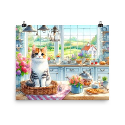 Cute Cozy Cat Wall Art Poster - 20&quot;x16&quot;, 450dpi, Museum-Quality Enhanced Matte Paper – CK130