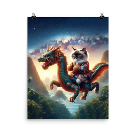 Muay Thai Cat &amp; Flying Dragon on Tour Poster – 16&quot;x20&quot;, 450dpi, Museum-Quality Matte Paper – CD110