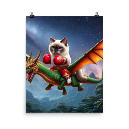 Muay Thai Cat &amp; Flying Dragon on Tour Poster - 16&quot;x20&quot;, 450dpi, Museum-Quality Matte Paper – CD39M