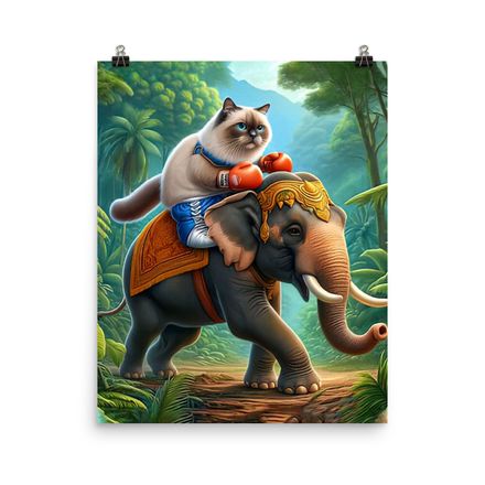 Muay Thai Cat &amp; Elephant on Tour Poster - 16&quot;x20&quot;, 450dpi, Museum-Quality Matte Paper – CE103