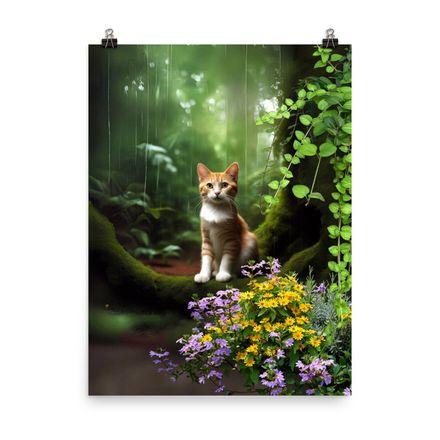 Alone in Jungle Cat Wall Art Poster - 18&quot;x24&quot;, 400dpi, Museum-Quality Enhanced Matte Paper – AC202