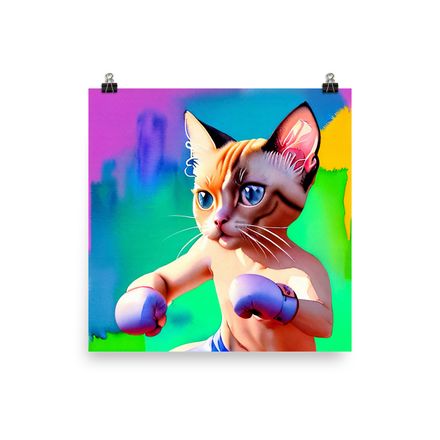 Colorful &amp; Charming Boxer Cat Poster - 16&quot;x16&quot;, 450dpi, Museum-Quality Enhanced Matte Paper - SC160