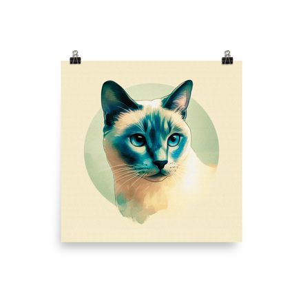 Siamese Cat Watercolor Wall Art Poster – 16&quot;x16&quot; | 450dpi | Museum-Quality Matte Paper – SC113