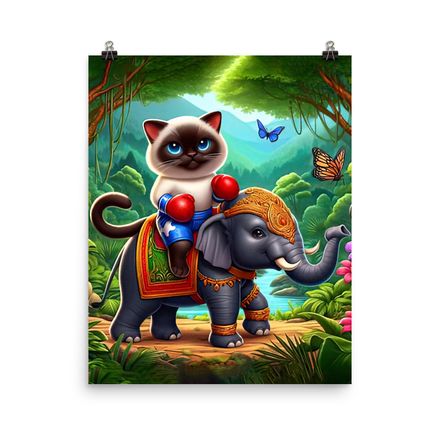 Muay Thai Cat &amp; Elephant on Tour Poster - 16&quot;x20&quot;, 450dpi, Museum-Quality Matte Paper – CCE01