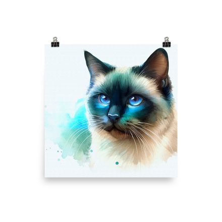 Siamese Cat Watercolor Wall Art Poster – 16&quot;x16&quot; | 450dpi | Museum-Quality Matte Paper – SC211