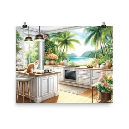 Homey Cat in Comfy Tropical Poster – 20&quot;x16&quot; | 450dpi | Museum-Quality Enhanced Matte Paper – TC102