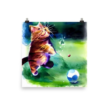 Adorable Sporting Cat Wall Art Poster - 16&quot;x16&quot; 450dpi, Museum-Quality Enhanced Matte Paper - SC118