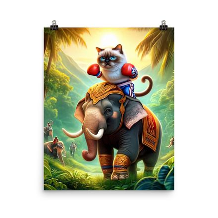 Muay Thai Cat &amp; Elephant on Tour Poster - 16&quot;x20&quot;, 450dpi, Museum-Quality Matte Paper – CE102