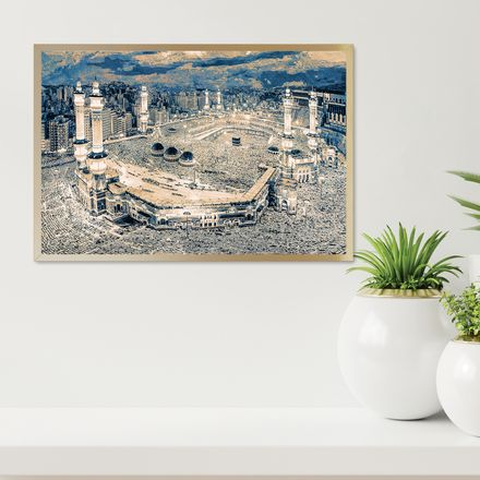 Al-Haram of Makkah Digital Art Poster #HM102 - 36&quot;x24&quot;, High-res 300dpi, Canvas-Like Texture