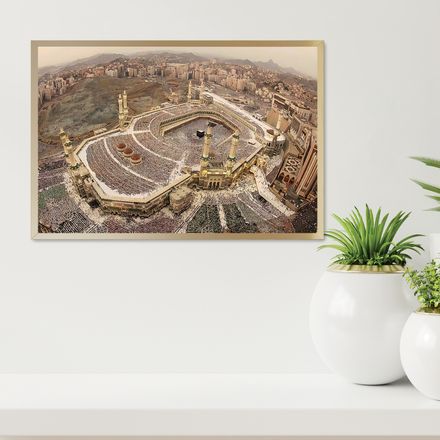 Makkah 2020 Bird&#x27;s-eye View on Modern Art - 36&quot;x24&quot; High-res Digital Poster, Canvas Texture - MM113