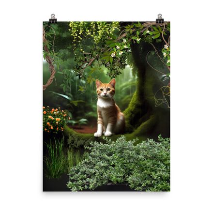 Alone in Jungle Cat Wall Art Poster – 18&quot;x24&quot;, 400dpi, Museum-Quality Enhanced Matte Paper – AC514