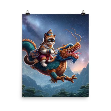 Gorgeous Cat &amp; Flying Dragon on Tour Poster – 16&quot;x20&quot;, 450dpi, Museum-Quality Matte Paper – CD109