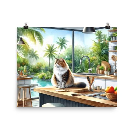 Homey Cat in Comfy Tropical Poster – 20&quot;x16&quot; | 450dpi | Museum-Quality Enhanced Matte Paper – TC101