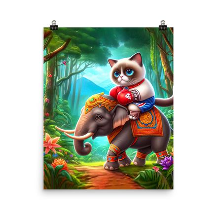 Muay Thai Cat &amp; Elephant on Tour Poster - 16&quot;x20&quot;, 450dpi, Museum-Quality Matte Paper – CCE02