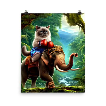 Muay Thai Cat &amp; Elephant on Tour Poster - 16&quot;x20&quot;, 450dpi, Museum-Quality Matte Paper – CE101