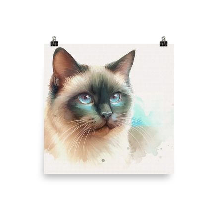 Siamese Cat Watercolor Poster - 16&quot;x16&quot;, 450dpi, Museum-Quality Enhanced Matte Paper - SC212