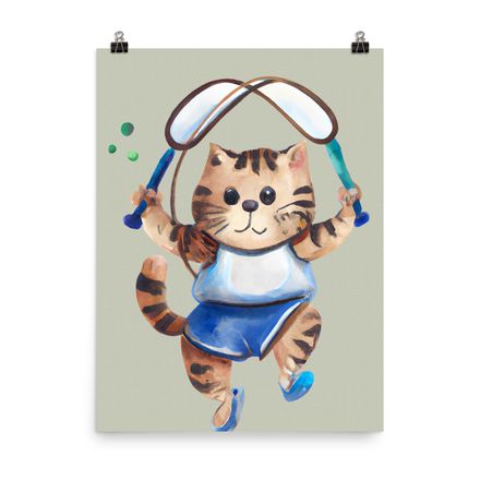 Adorable Sporting Cat Wall Art Poster - 18&quot;x24&quot;, 400dpi, Museum-Quality Enhanced Matte Paper - CP111