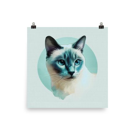 Siamese Cat Watercolor Wall Art Poster – 16&quot;x16&quot; | 450dpi | Museum-Quality Matte Paper – SC112