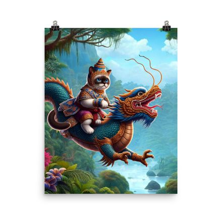 Gorgeous Cat &amp; Flying Dragon on Tour Poster - 16&quot;x20&quot;, 450dpi, Museum-Quality Matte Paper – CD093