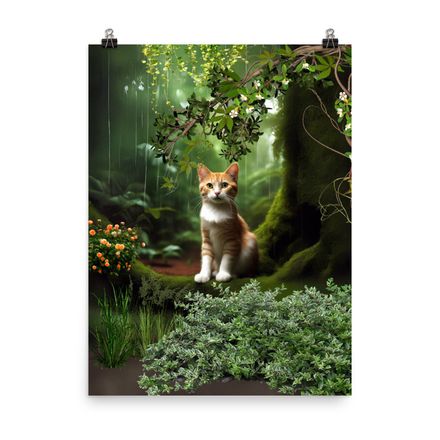 Alone in Jungle Cat Wall Art Poster – 18&quot;x24&quot;, 400dpi, Museum-Quality Enhanced Matte Paper – AC213