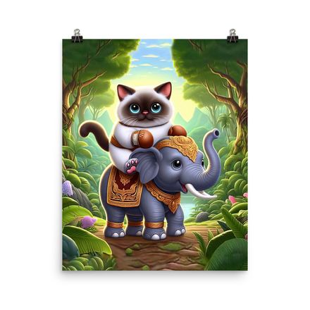 Muay Thai Cat &amp; Elephant on Tour Poster - 16&quot;x20&quot;, 450dpi, Museum-Quality Matte Paper – CCE03