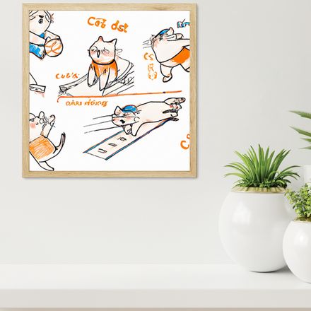 Funny Sporting Cats Line Drawing Poster #SC110- 12&quot;x12&quot;, High-res 300dpi - Free Download Available!