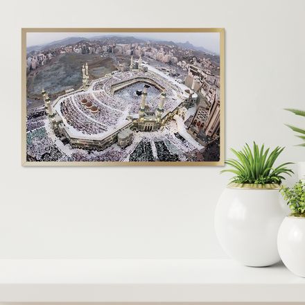 Makkah 2020 Bird&#x27;s-eye View on Modern Art - 36&quot;x24&quot; High-res Digital Poster, Canvas Texture - MM102