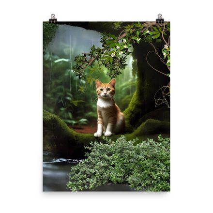 Alone in Jungle Cat Wall Art Poster – 18&quot;x24&quot;, 400dpi, Museum-Quality Enhanced Matte Paper – AC601