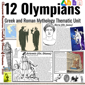 12 Olympians Greek and Roman Gods &amp; Goddesses Thematic Unit Grades 8-11 ELA