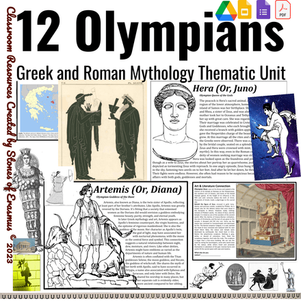 12 Olympians Greek and Roman Gods &amp; Goddesses Thematic Unit Grades 8-11 ELA