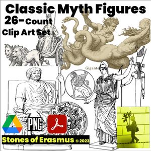 26 Count Assorted Classic Mythic Figures | PNG Clip Art for Teachers and Sellers