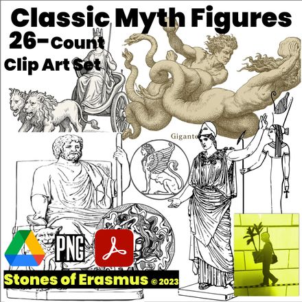26 Count Assorted Classic Mythic Figures | PNG Clip Art for Teachers and Sellers