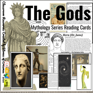 Greek &amp; Roman Gods Reading Cards | 90 Illustrated Close Reading Passages for ELA