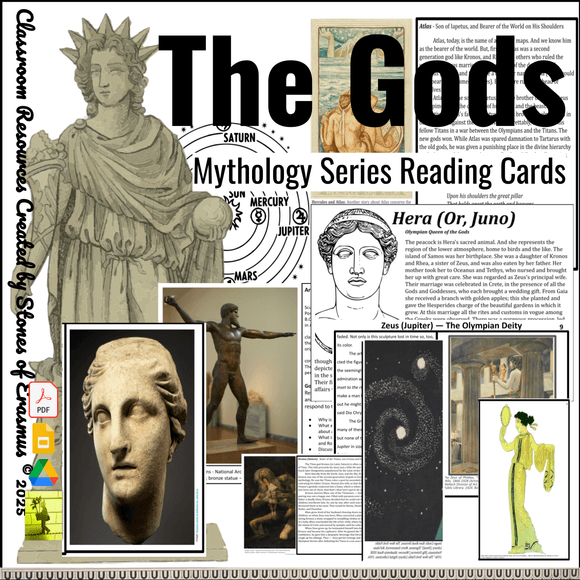 Greek &amp; Roman Gods Reading Cards | 90 Illustrated Close Reading Passages for ELA