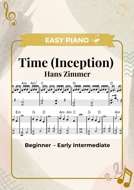 Time Inception Piano Sheet Music for Beginners - Simplified Piano Arrangement PDF