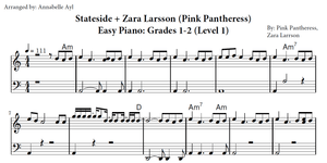 Easy Stateside + Zara Larsson Sheet Music | Pink Pantheress | Grades 1-2 Piano