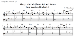 Always With Me Piano Easy Sheet Music | Spirited Away Soundtrack Song | Beginner to Early Intermedia