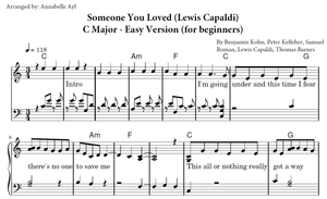 Someone You Loved Piano Easy Sheet Music | Lewis Capaldi