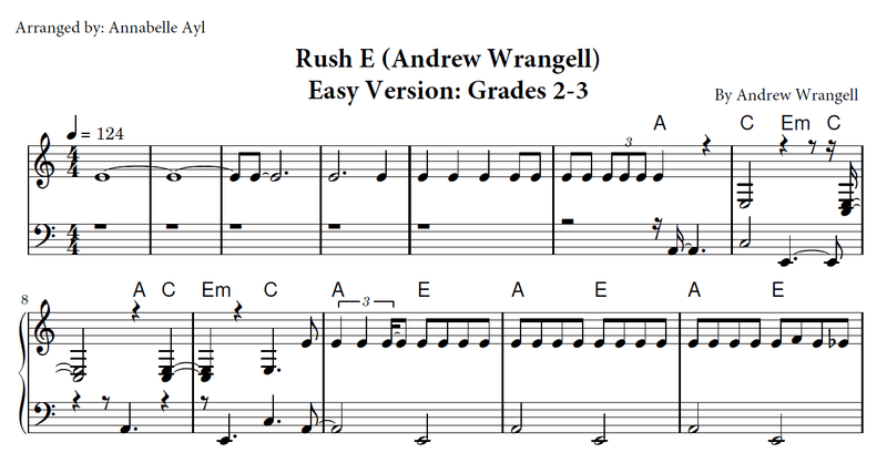 Rush E Piano Easy Sheet Music | Andrew Wrangell | Beginner to Early Intermediate Piano