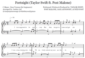 Fortnight Taylor Swift Piano Sheet Music Easy
