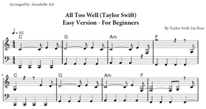 All Too Well Piano Easy | Taylor Swift Sheet Music