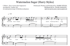 Watermelon Sugar Piano Notes Easy Sheet Music | Harry Styles