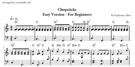 Chopsticks Piano Easy Sheet Music | The Celebrated Chop Waltz