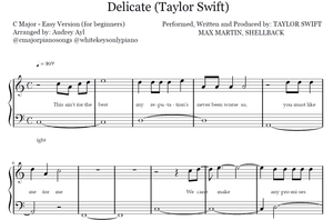 Delicate Piano Sheet Music Easy | Taylor Swift