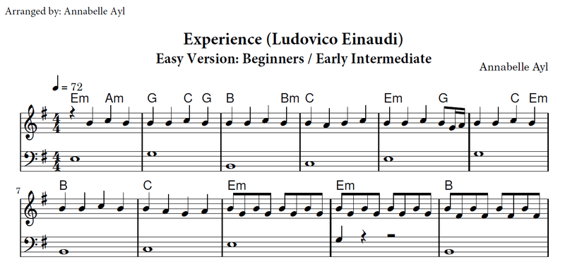 Ludovico Einaudi Experience Easy Piano Sheet Music | Movie and Film Songs